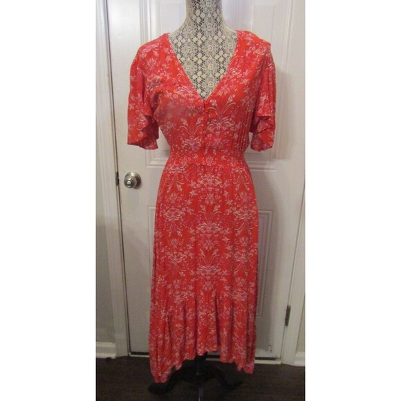 Abel The Label Maxi Dress Floral Print Red High Low Short Sleeve Size XS - Picture 3 of 8